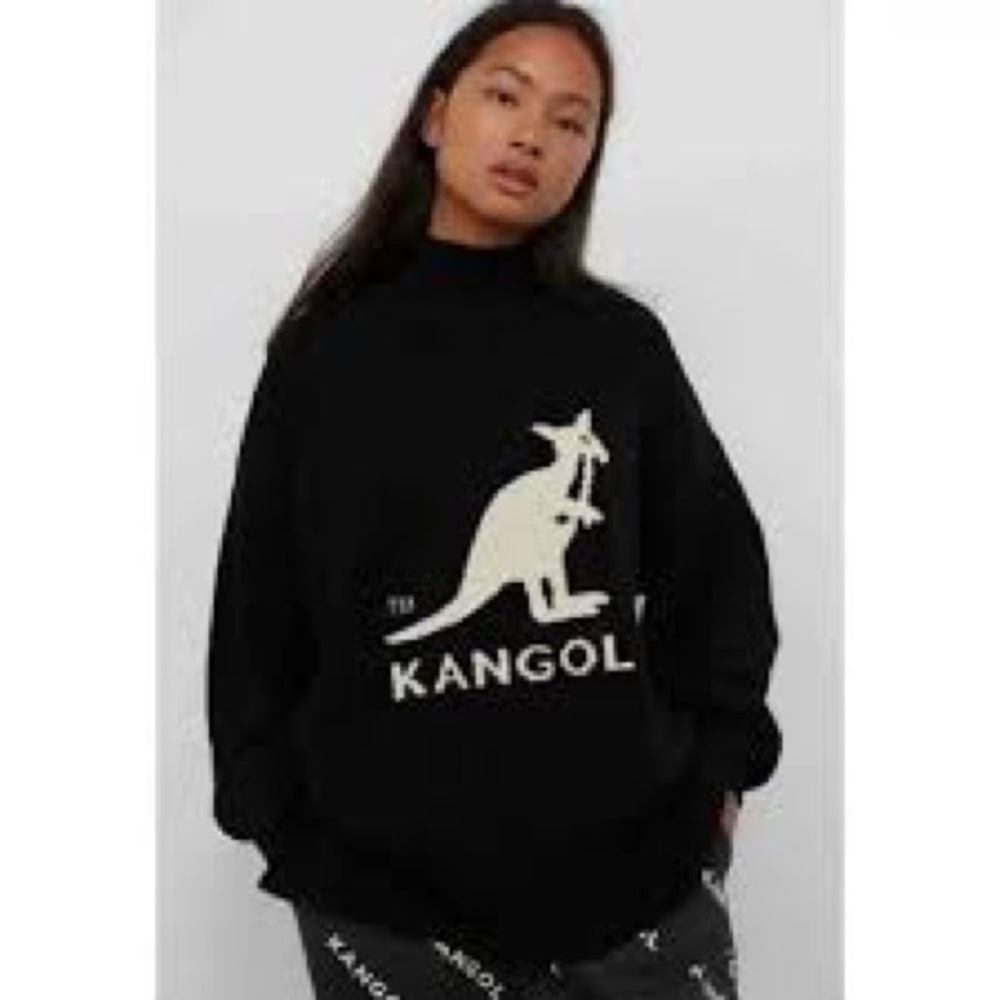 Kangol x H&M Black Oversized Mock Neck Logo Sweater M - Picture 2 of 7